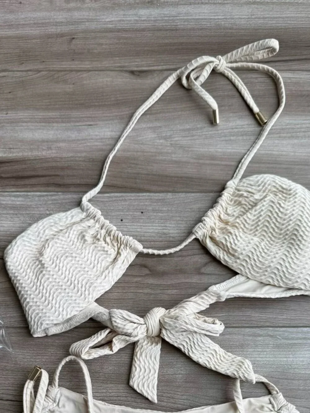 Monday Swimwear Copacabana Bikini Top in Size P / XS Vanilla Chevron Color